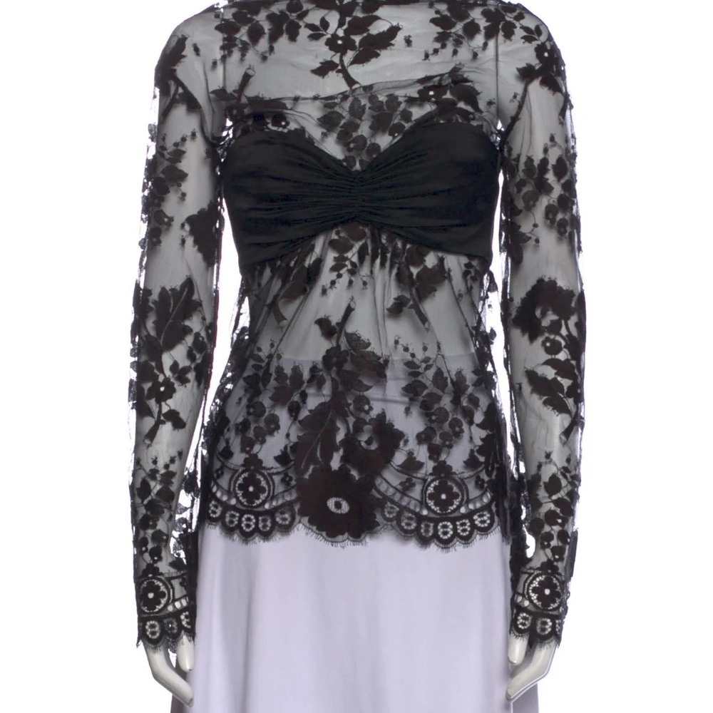 Zimmermann Black Satin Lace Floral Blouse